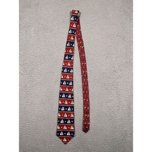 Tommy Hilfiger Mens Tie Red Gold Blue Sailboats 100% Italian Silk Made‎ in USA